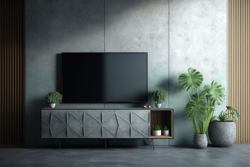 Television near Grey Wall: Ominous Vibe, Textured Backgrounds