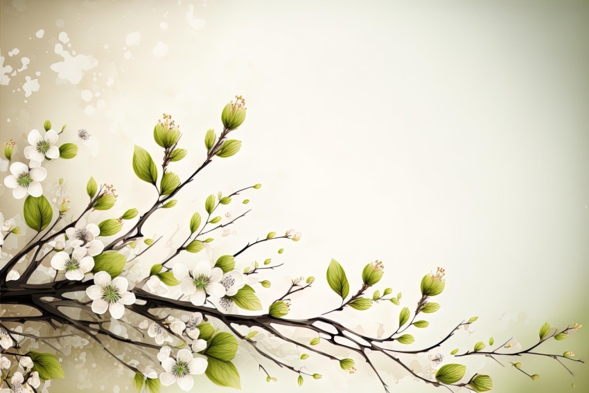 Realistic Blossoming Branches on Beige Background