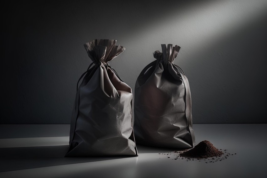 Dark Gray Bags with Dark Powder on Table - Octane Render Style