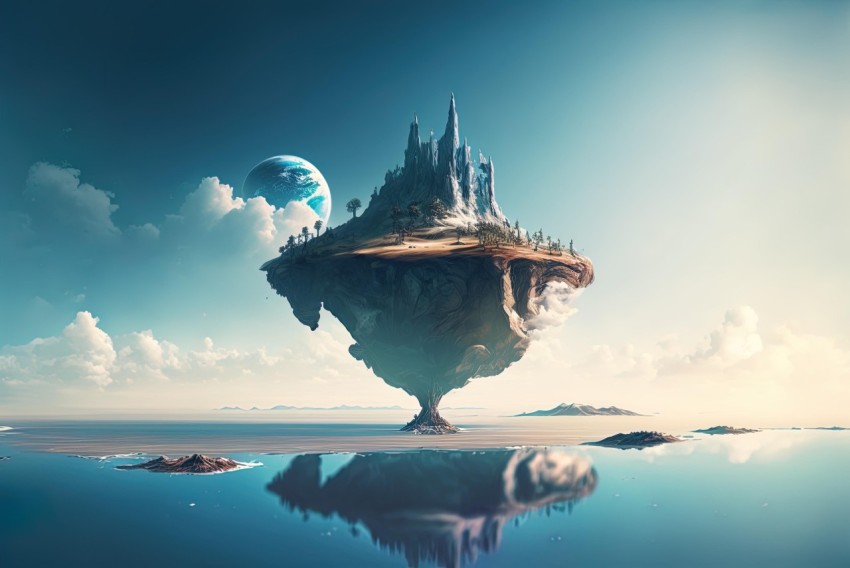 Futuristic Victorian Sky: Beautiful Space Environment with Isolated Island