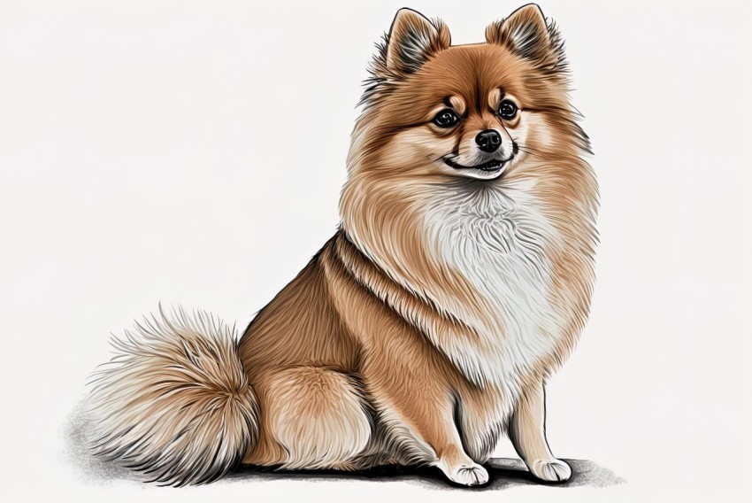 Detailed Drawing of a Pomeranian Dog on White Background