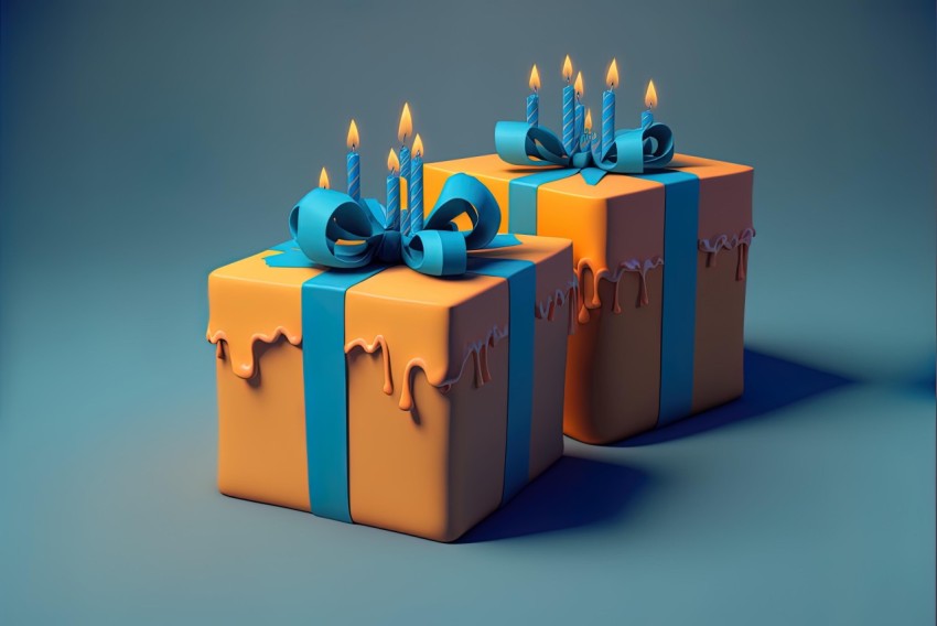 Realistic and Stylized 3D Image of Orange Gift Boxes with Candles