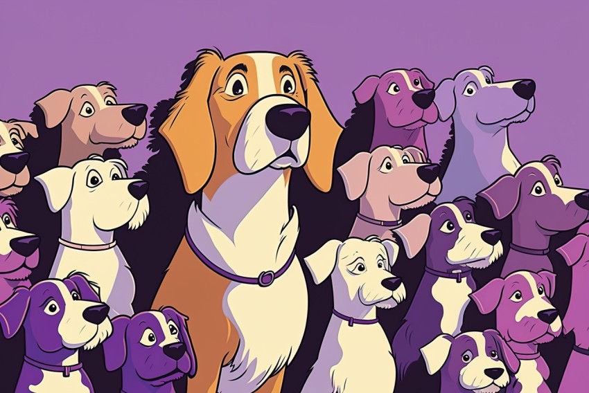 Animated Painting of Dogs in Light Maroon and Violet | Pop Culture Caricatures