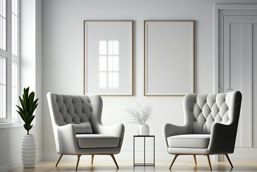 Minimalistic Grey Armchairs with Pictures - Serene Decor