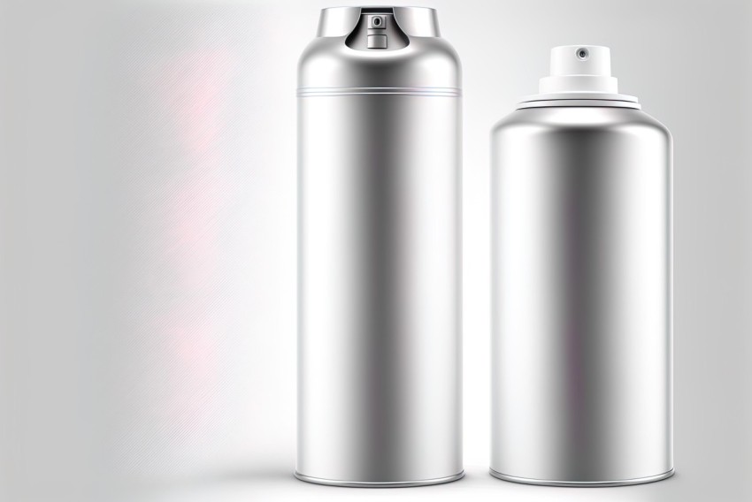Minimalist Metallic Spray Cans on Grey Background