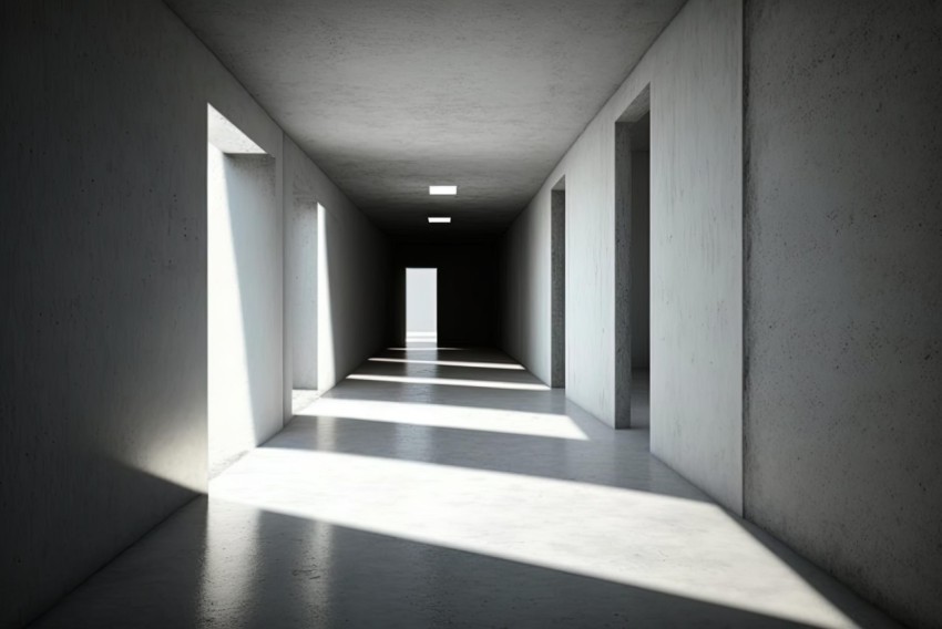 Bright Hallway with Concrete Structure - Concretism Style