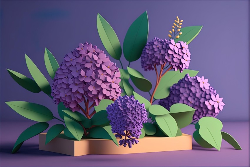 Whimsical Purple Flower Bouquet in Paper Box | 3D Rendering