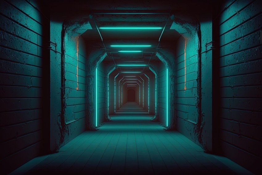 Futuristic Tunnel with Neon Lights - Cabincore Victorian Style