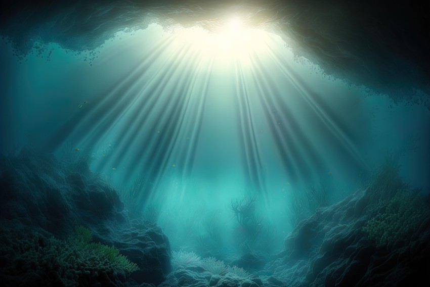 Underwater Cave with Sunlight: Realistic Depiction of Light