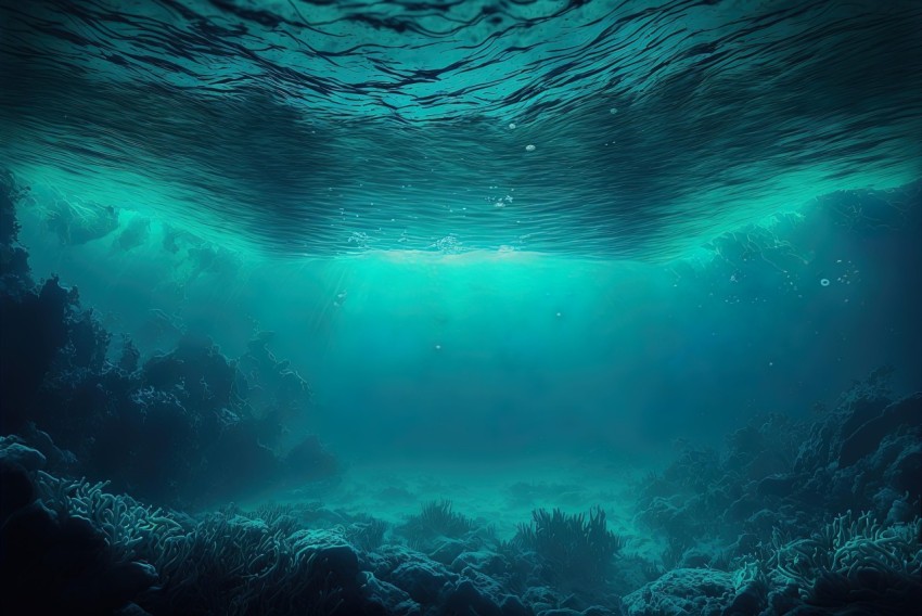 Ethereal Underwater Scene with Realistic Landscapes and Mysterious Atmosphere