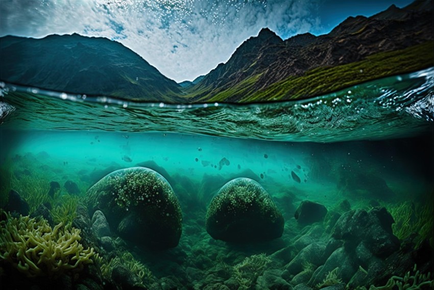 Underwater Shot of Rocky Scenery in Nature's Essence
