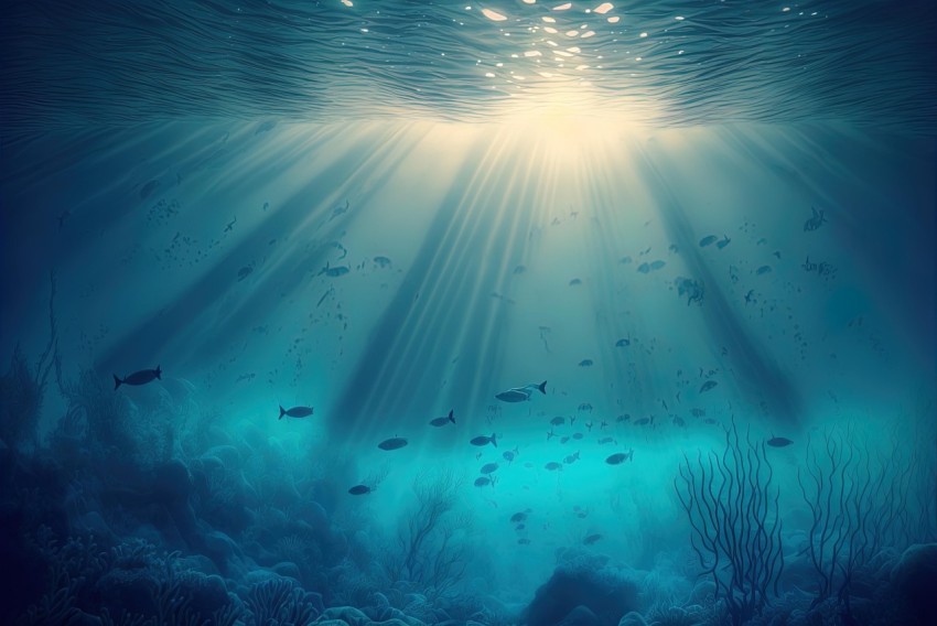 Blue Ocean Scene with Fishes - Hyper-Detailed Illustration