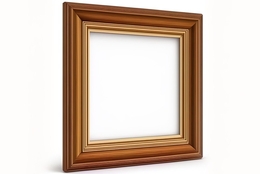 Empty Wooden Picture Frame on White Background - Realistic and Hyper-Detailed Rendering
