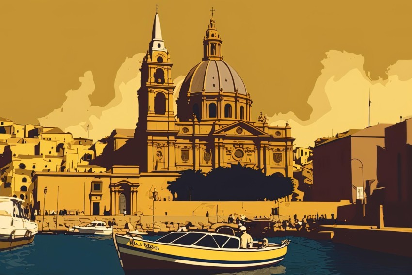 Pop Art Boat in Baroque Architecture: Iconic Italian Landscapes