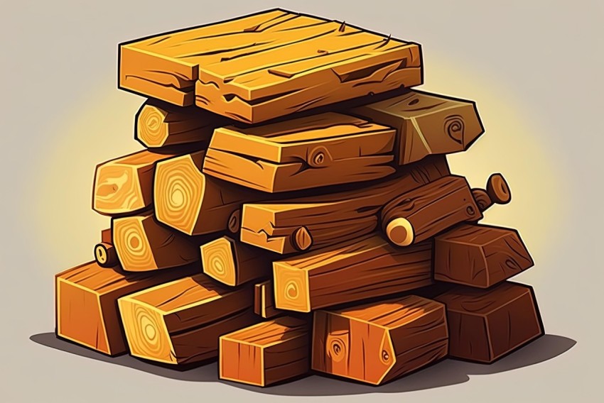 Pile of Sticks and Wood Illustration in Bold Block Print Style