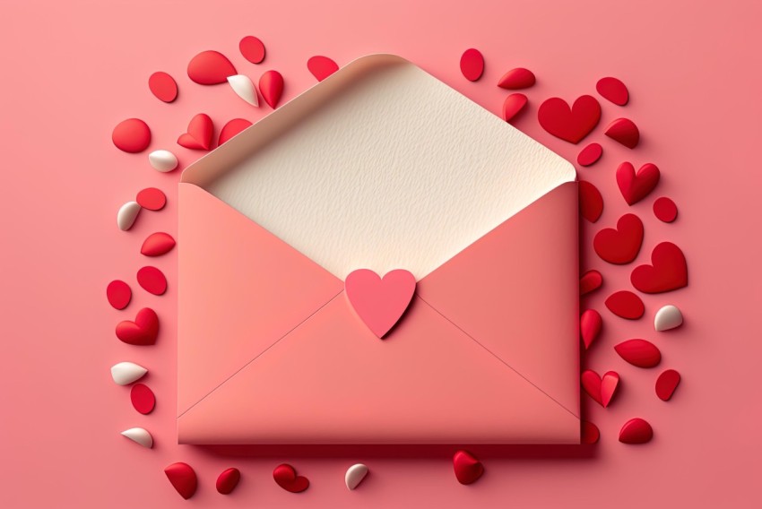 Pink Envelope with Hearts on Pink Background | Photorealistic Still Life