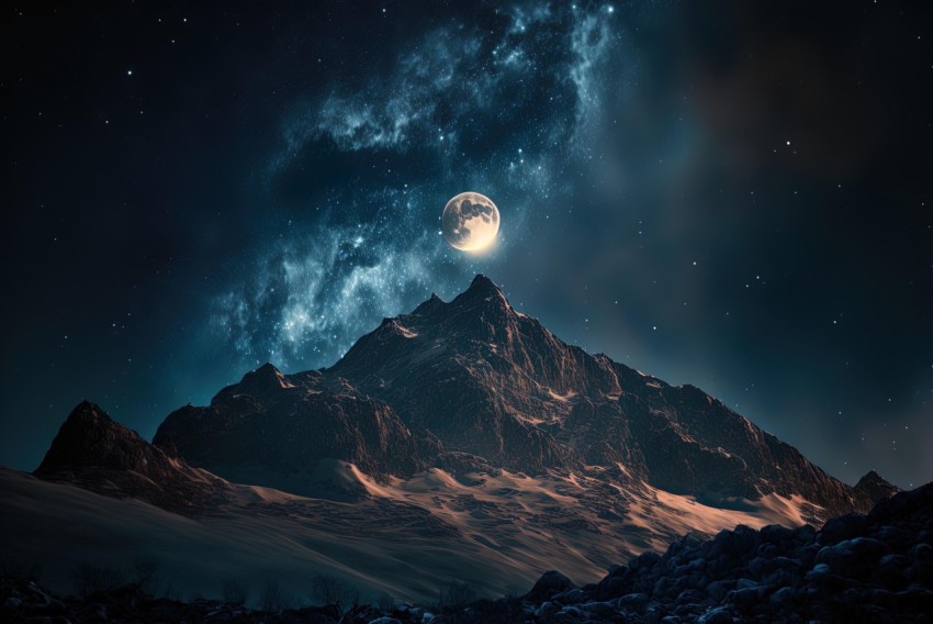 Moon Rising Over Mountain: Epic Fantasy Landscape