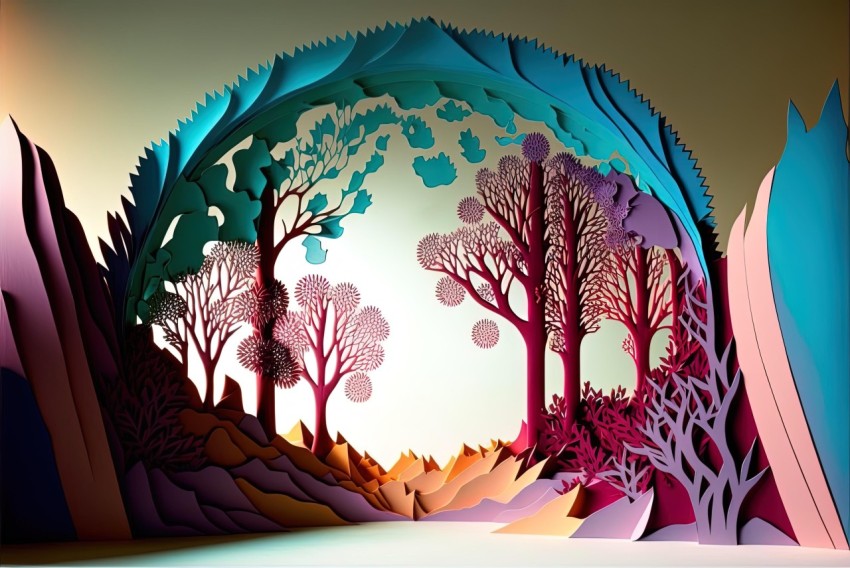 Colorful Fantasy Paper Sculpture of Forest | Vibrant Landscapes