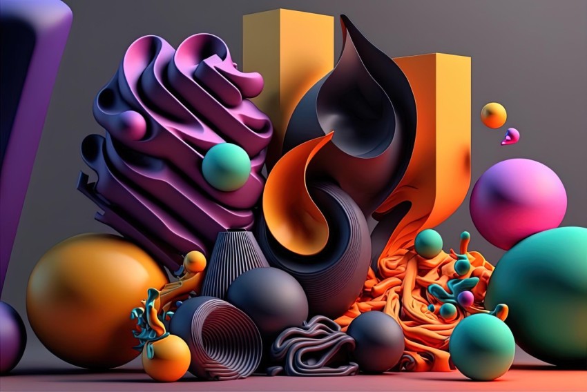Colorful Objects and Geometric Shapes in Organic Forms | 3D Art