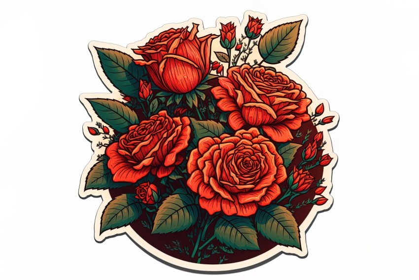 Roses Sticker in the Style of Mexican Folk Art - Detailed and Layered Composition