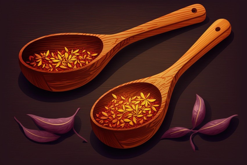 Spices with Yellow and Purple Leaves - Highly Detailed Graphic Design Illustration