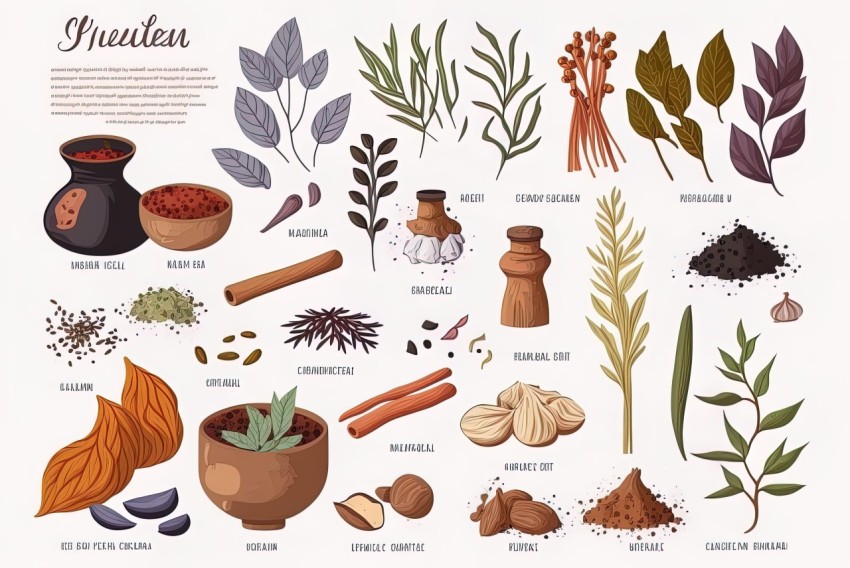 Botanical Spices Elements Poster | Mediterranean-Inspired Illustrations