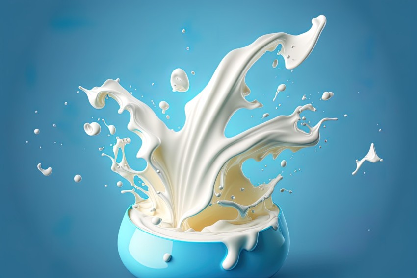 Milk Splash in Blue Cup: Realistic and Hyper-Detailed Rendering