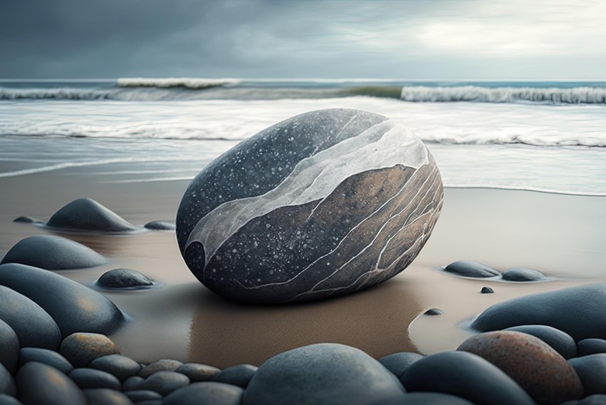Unique Rock on Beach - Digital Art with Dreamy Realism