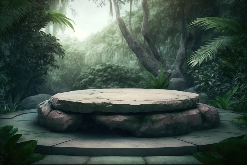 Stone Table in Jungle - Immersive Environments - Mythology-Inspired - 32k UHD