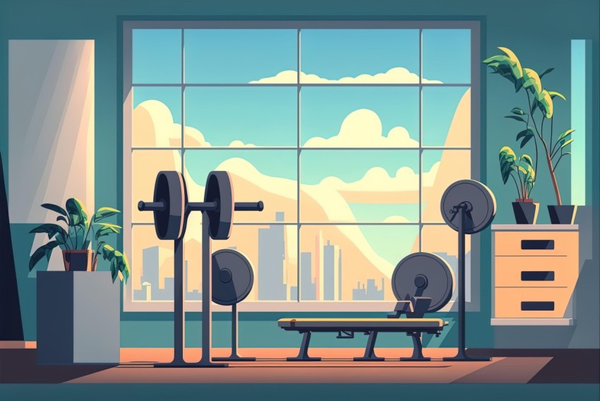 Modern Gym Interior Design with Flat Style Elements