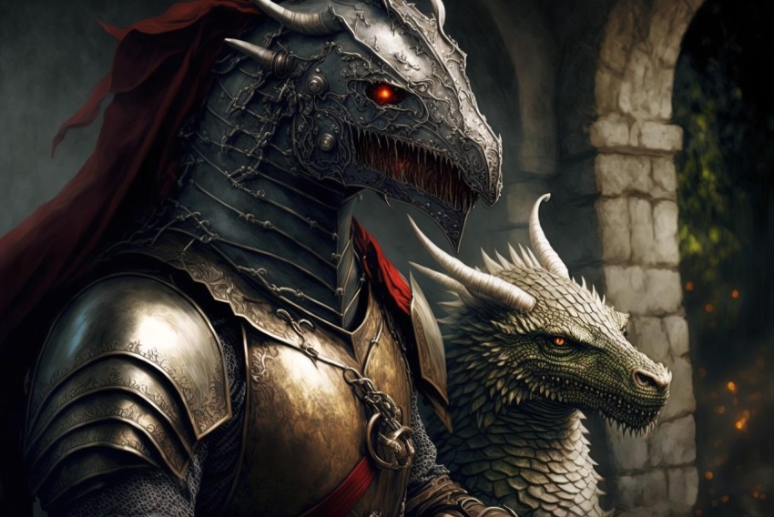 Medieval Fantasy Knights and Dragons in Darkerrorcore Style