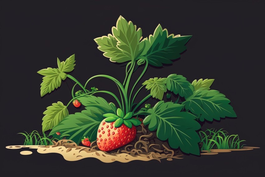 Detailed Strawberry Illustration in Tropical Baroque Style
