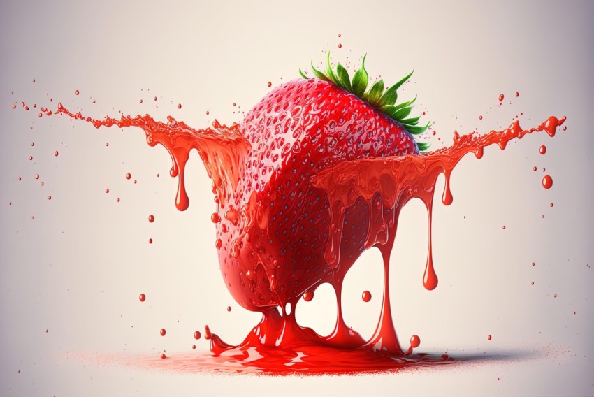 Strawberry in Red Liquid - Realistic Genre Scene