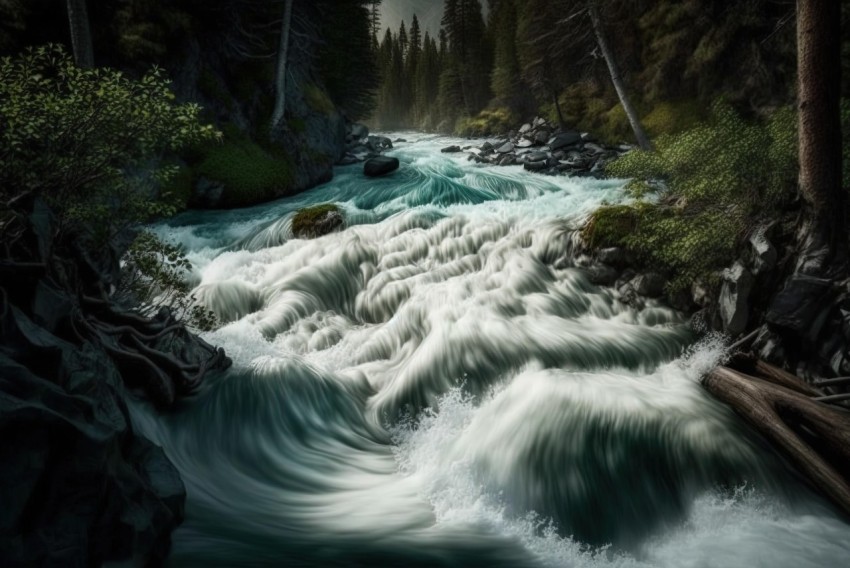 Dark White and Turquoise River Landscape - Realistic Digital Art