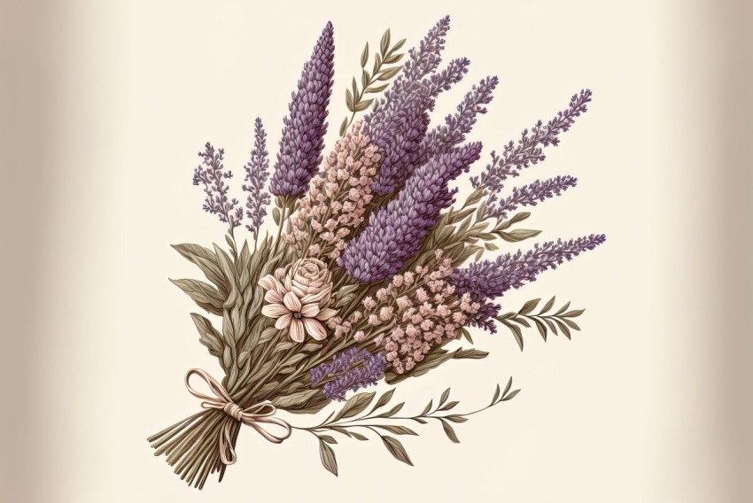 Vintage-Inspired Lavender Bouquet Illustration