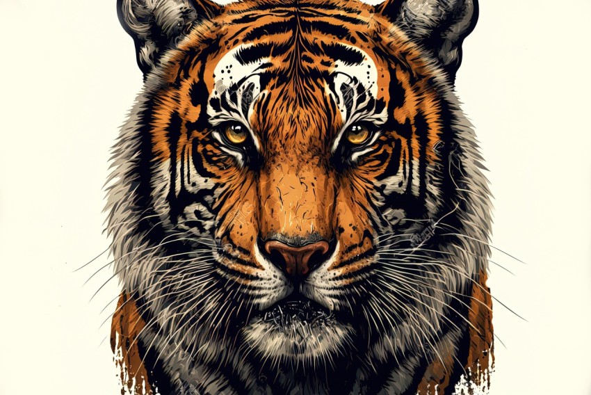 Tiger's Head Illustration in Poster Art Style