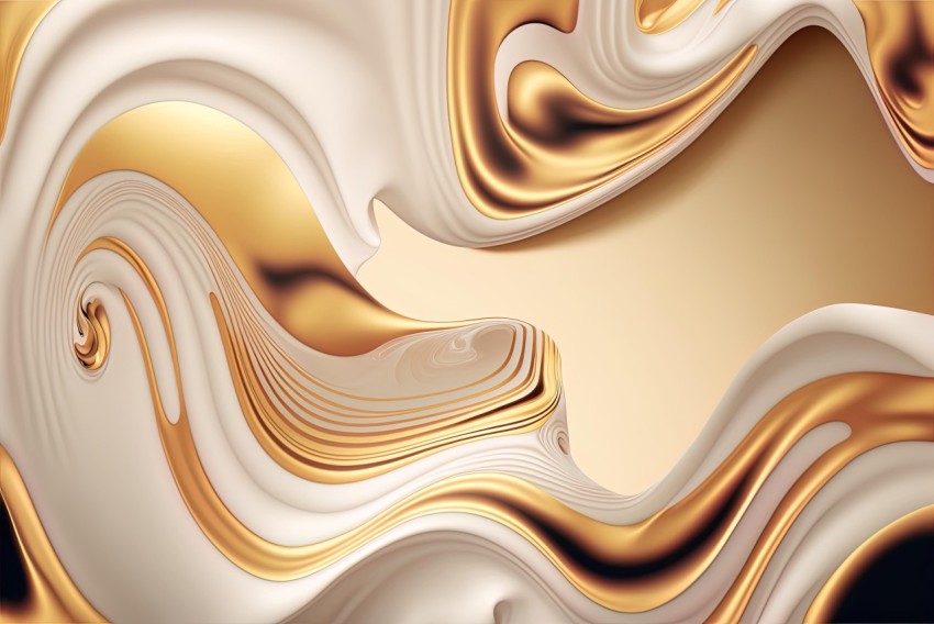 Abstract Golden Colored Background with Wavy Gold and Layered Organic Forms