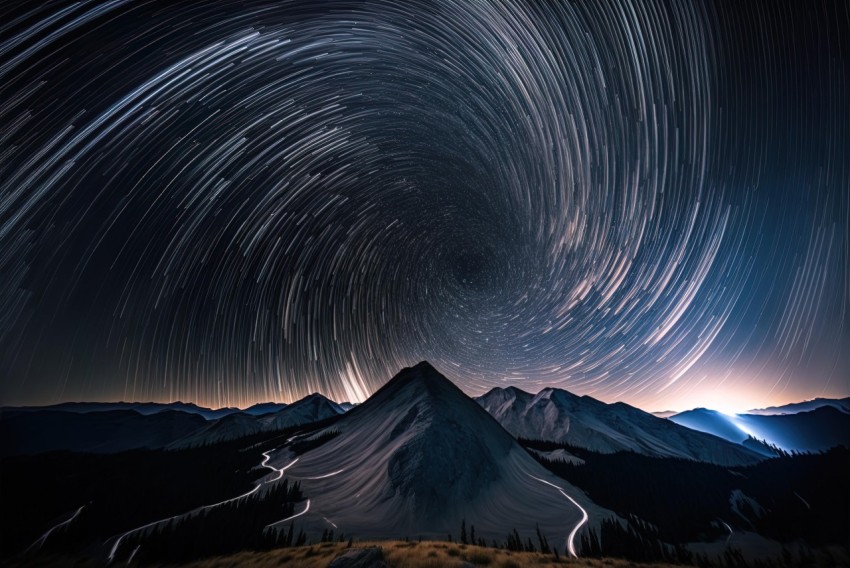Mountain with Star Trails: Surreal and Whistlerian Landscape