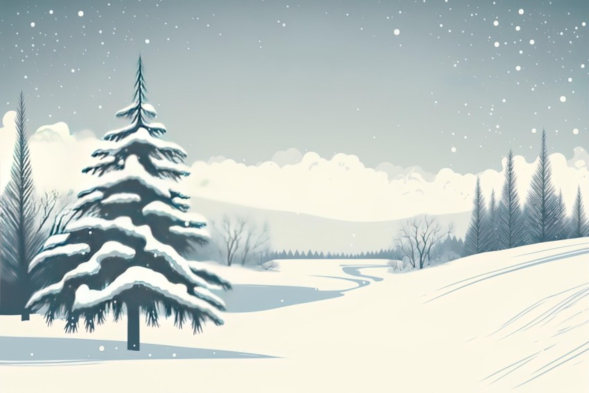 Snow Landscape Illustration with Detailed Character Design