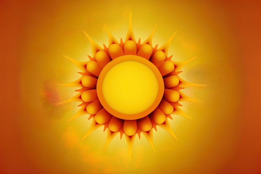 Captivating Sun Artwork on Orange Background - Surrealistic and Detailed Design