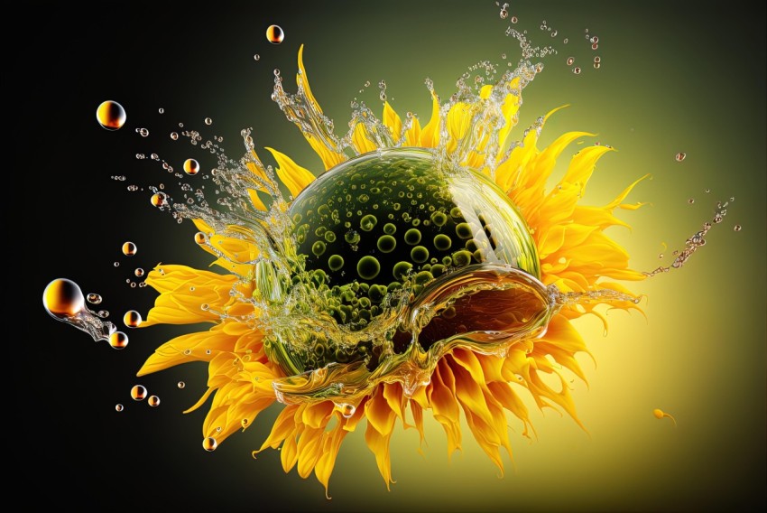 Sunflower Water Splash - Surrealistic and Vibrant Nature Photography