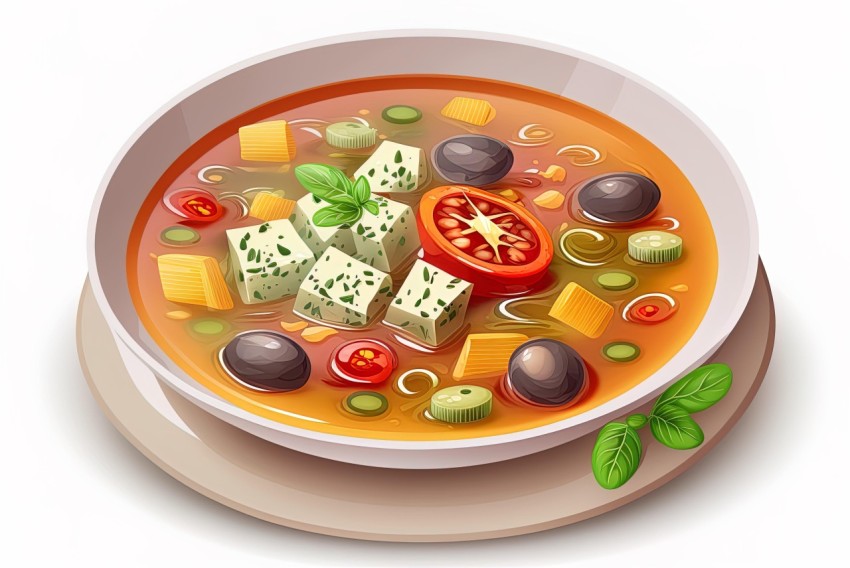 Colorful Vegetable Soup in a Bowl Illustration | Highly Detailed Realism