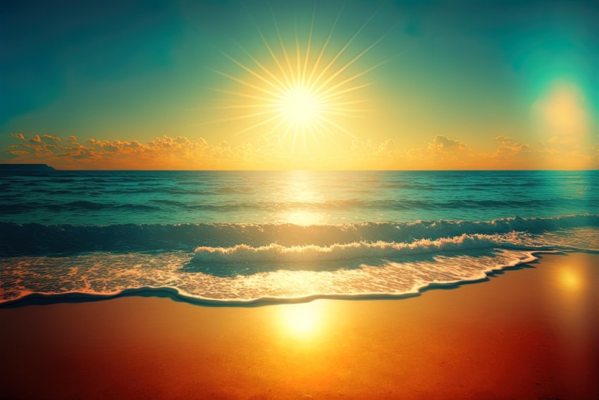Sunrise over Water and Sand: Realistic Depiction of Light