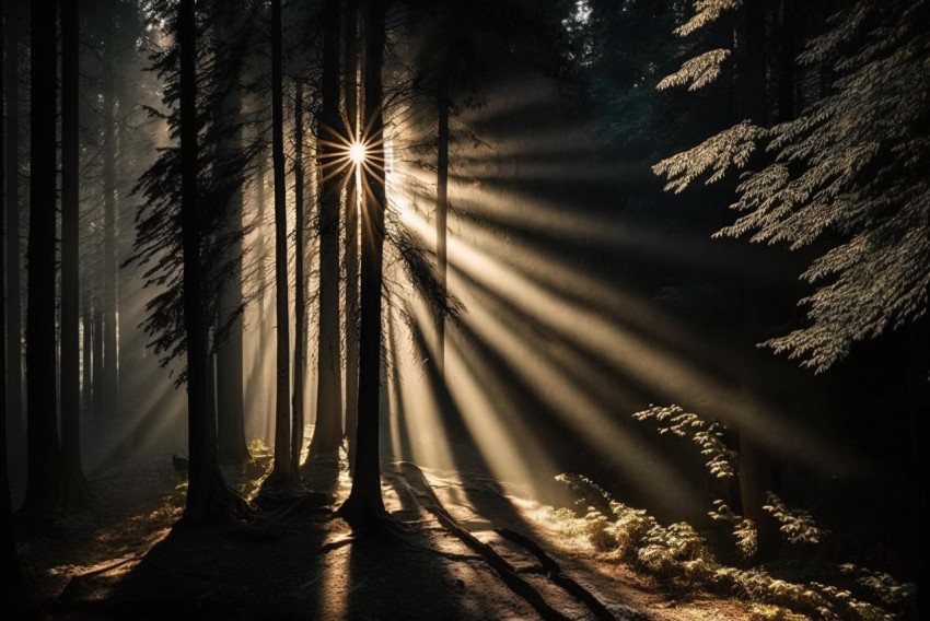 Enchanting Forest Sunbeams: Nikon D850 Photography