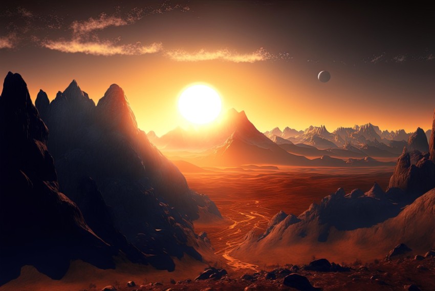 Stunning Landscape of a Planet with Clouds and Mountains