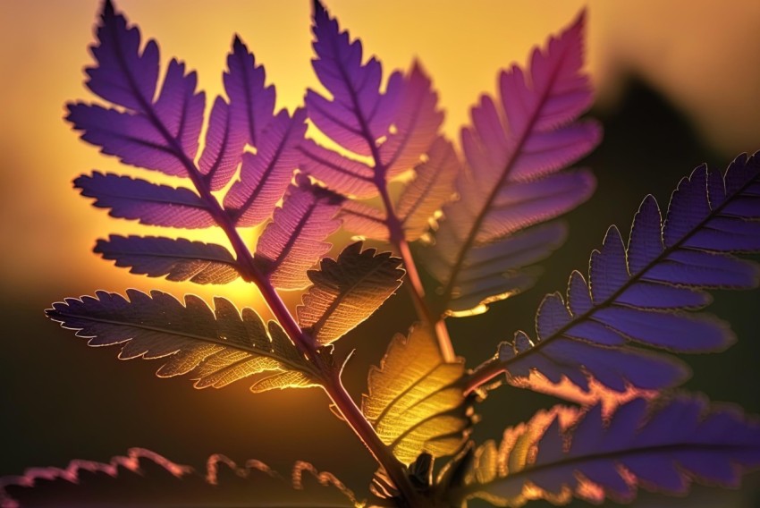 Rainbow Colored Plant Silhouette Against Sunset - Ultraviolet Photography