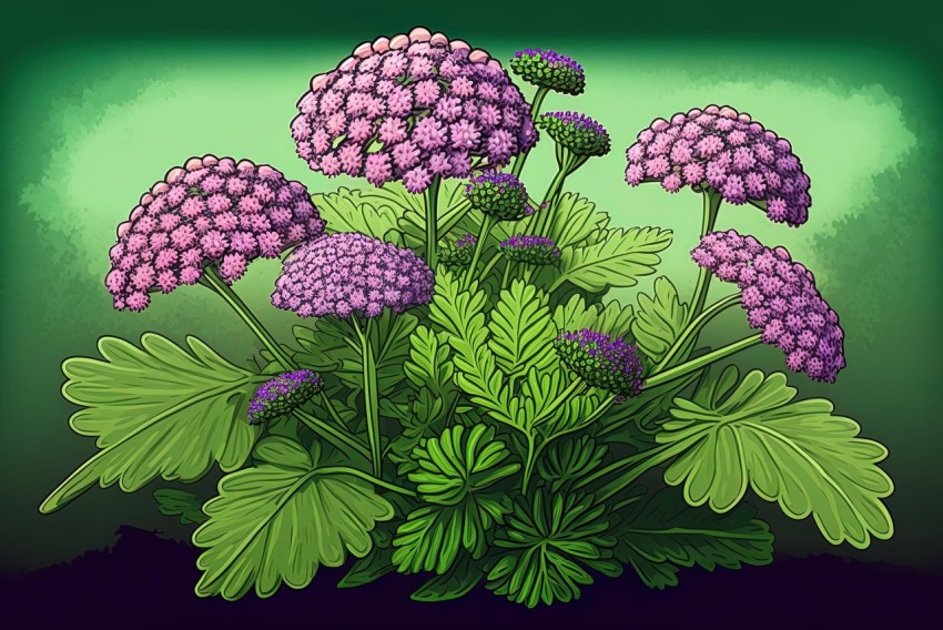 Pink Plant with Purple Flowers and Green Leaves - Hyper-Detailed Rendering
