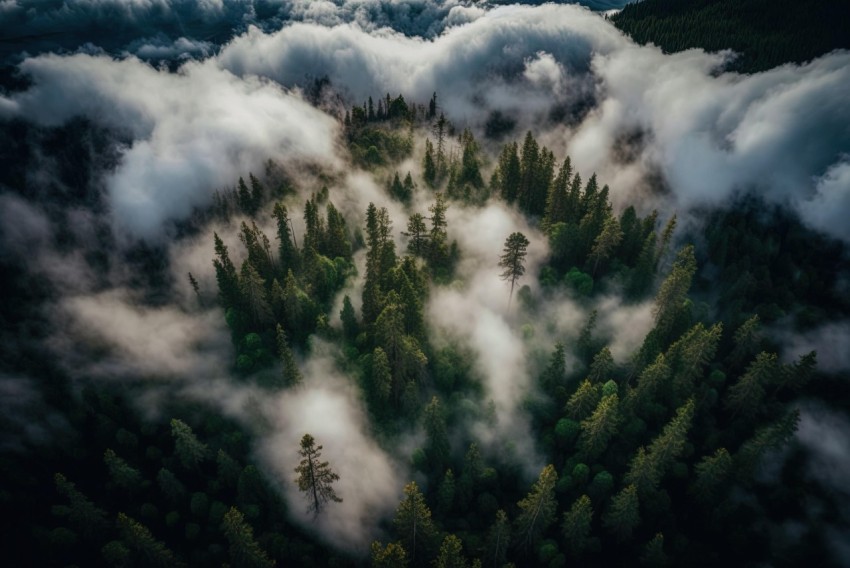 Aerial Photo of Trees in a Forest with Clouds | Epic Fantasy Scene