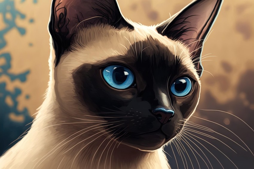 Siamese Cat Portrait Wallpaper - Detailed Digital Illustration