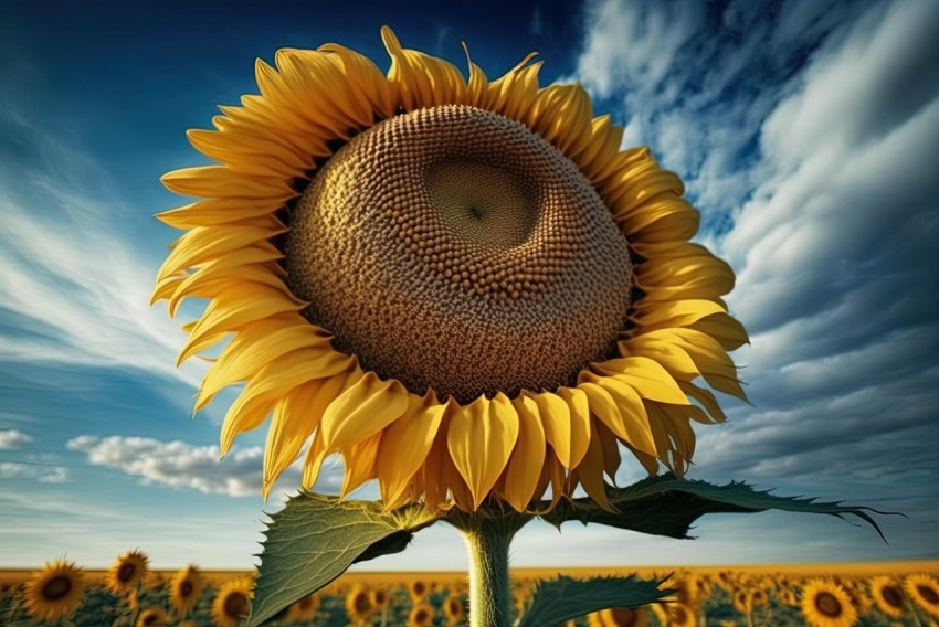 Photorealistic Sunflower with Clouds - Nature Art